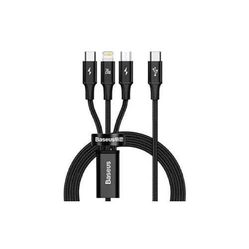 Baseus Rapid Series 3 in 1 Fast Charging Data Cable Type-C to M+L+C PD 20W Baseus Rapid Series 3 in 1 Fast Charging Data Cable Type-C to M+L+C PD 20W
