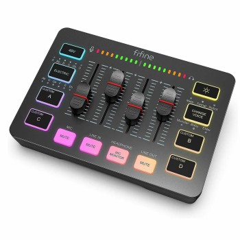 FIFINE Ampligame SC3 Gaming USB Mixer with XLR/headset input, monitoring, line in/out, faders, mute/voice effect/sample