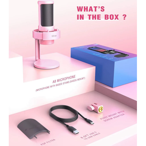 Fifine Ampligame A8 USB microphone with controllable RGB, live monitoring, input dial, pop filter for streaming Fifine Ampligame A8 USB microphone with controllable RGB, live monitoring, input dial, pop filter for streaming