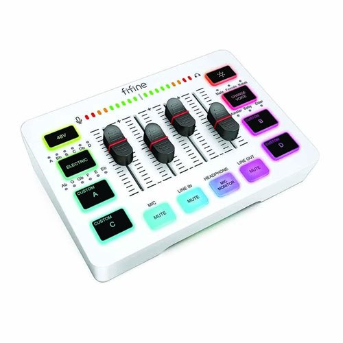 FIFINE Ampligame SC3 Gaming USB Mixer with XLR/headset input, monitoring, line in/out, faders, mute/voice effect/sample