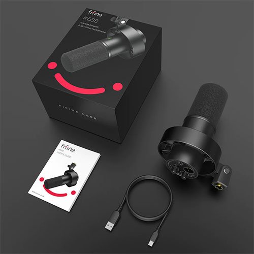 FIFINE K688 USB/XLR Dynamic Microphone with Shock Mount, Touch-Mute, Headphone Jack, I/O Controls for Podcasting FIFINE K688 USB/XLR Dynamic Microphone with Shock Mount, Touch-Mute, Headphone Jack, I/O Controls for Podcasting