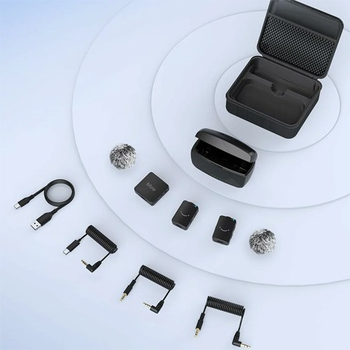 FIFINE M9 Dual Wireless Lavalier Microphone System with Charging Case & 3 Adapter Cables for Android, iPhone, Camera, PC