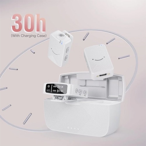 FIFINE M9 Dual Wireless Lavalier Microphone System with Charging Case & 3 Adapter Cables for Android, iPhone, Camera, PC