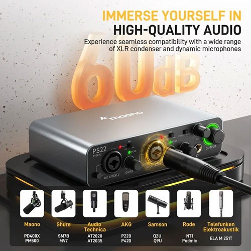Maono PS22 Audio Interface For Recording, Music Production, Guitar Maono PS22 Audio Interface For Recording, Music Production, Guitar