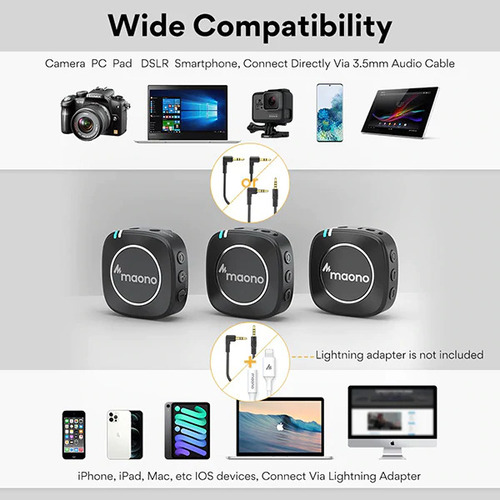 Maono WM820 A2 Real-time Monitoring and Mute 2-Person Wireless Microphone Maono WM820 A2 Real-time Monitoring and Mute 2-Person Wireless Microphone